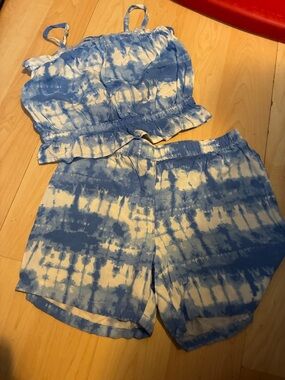 Blue Tie-Dye Kids Matching Set - Tank Top & Shorts